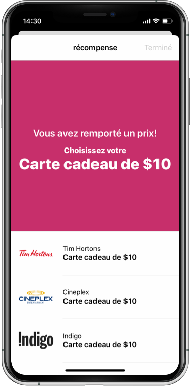 Gagnez une carte-cadeau affichée dans l'application Manuvie Vitalité