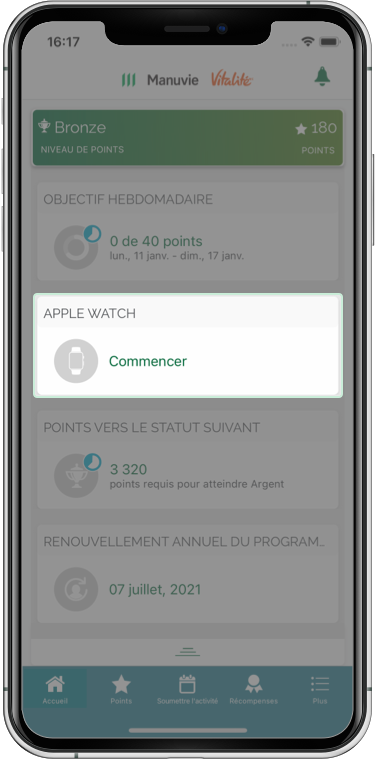Capture d'écran soulignant une option du menu Apple Watch